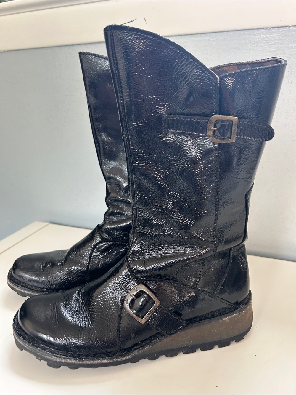 Fly London Mes Buckle Calf Boot Patent Leather